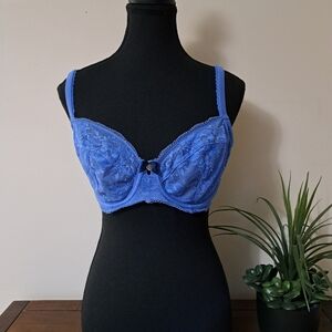 Victoria's Secret Demi Bra Size 34DDD Blue Lace Convertible Feminine Floral